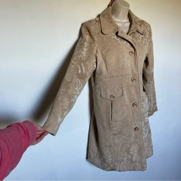 Vintage y2k tan tapestry jacquard pea coat (bag12) - Picture 3 of 10